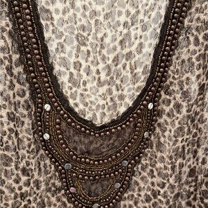 Cover up. Brown and beige tones  Embellished Backless Long Sleeve